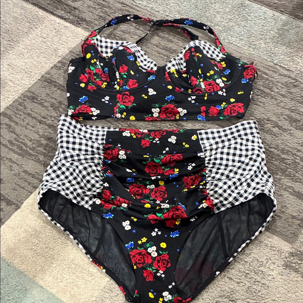 torrid Black Floral & Gingham High Waist Bikini
